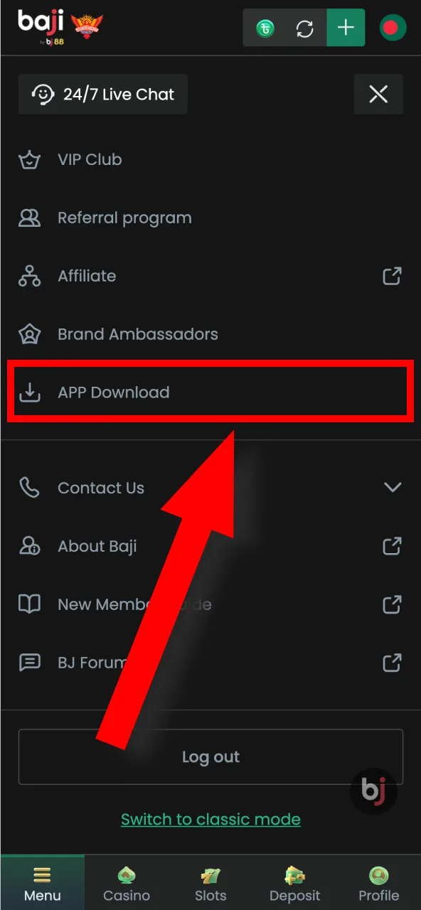 Find the Download for Android button on the Bj88 website and start your APK download.