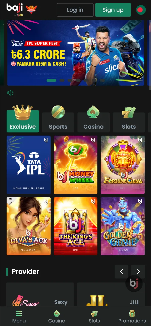 Explore the BJ88 app home screen with seamless access to sports betting, casino games, and exclusive offers.